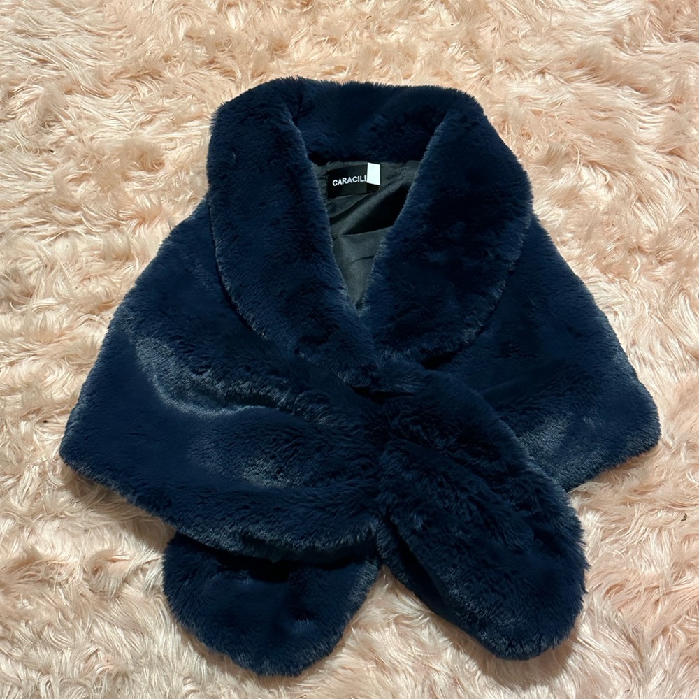 Faux Fur Shawl in Dark Blue